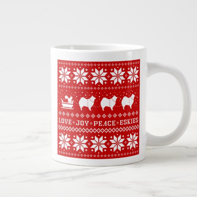 American Eskimo Dogs Holiday Love Joy Peace Eskies Large Coffee Mug (Right)