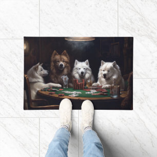 American Eskimo Dogs Playing Poker Art Doormat