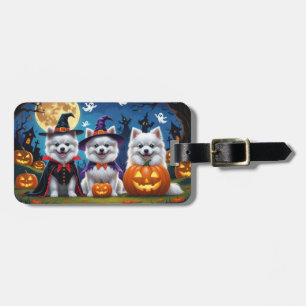 American Eskimo Dogs Pumpkin Halloween Funny Luggage Tag