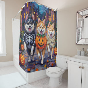 American Eskimo Dogs Trick-or-Treating Halloween Shower Curtain
