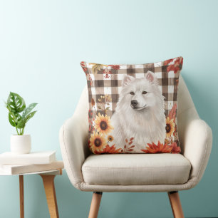 American Eskimo Fall Watercolor Flowers Cushion