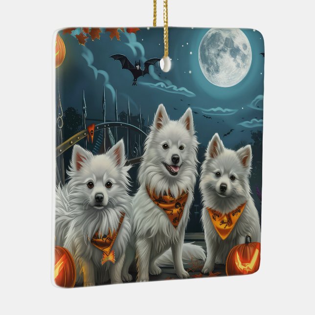 American Eskimo Halloween Spooky  Ceramic Ornament (Right)
