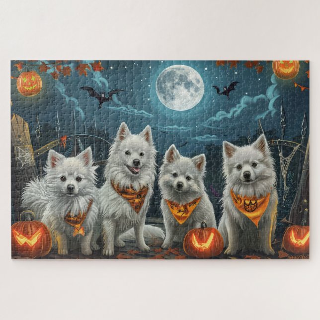 American Eskimo Halloween Spooky  Jigsaw Puzzle (Horizontal)