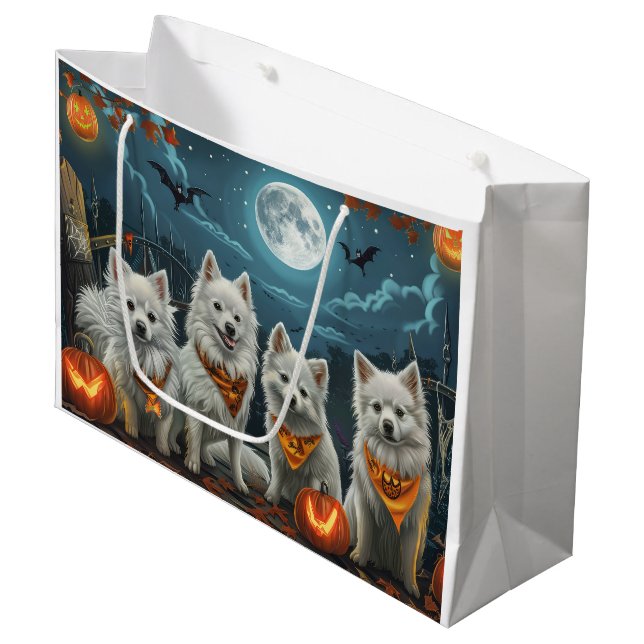 American Eskimo Halloween Spooky  Large Gift Bag (Front Angled)