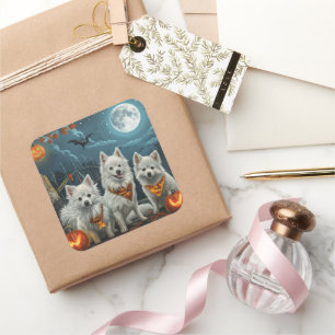 American Eskimo Halloween Spooky  Square Sticker