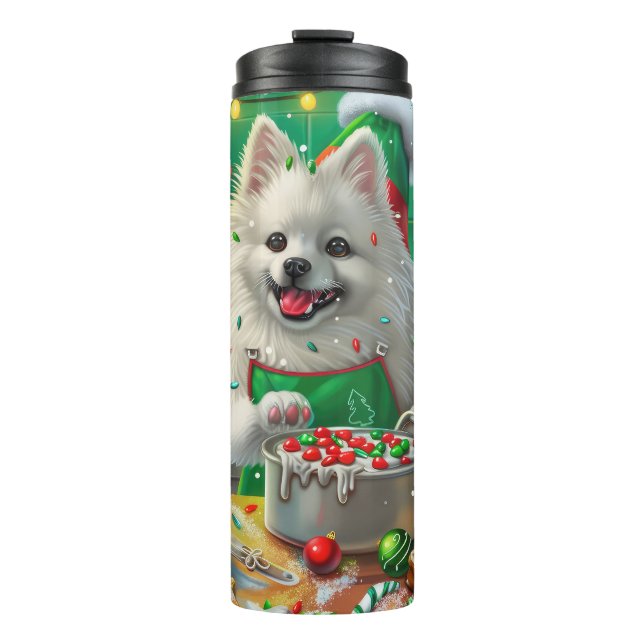 American Eskimo Holiday Baking: Festive Christmas Thermal Tumbler (Front)