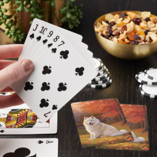 American Eskimo in Autumn Leaves Fall Inspired Playing Cards