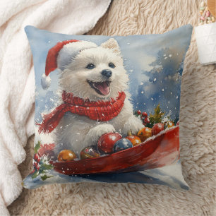 American Eskimo in Sledge Let it Snow Christmas Cushion