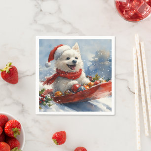 American Eskimo in Sledge Let it Snow Christmas Napkin
