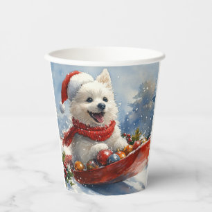 American Eskimo in Sledge Let it Snow Christmas Paper Cups