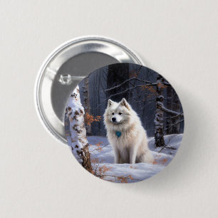 American Eskimo Let It Snow Christmas 6 Cm Round Badge