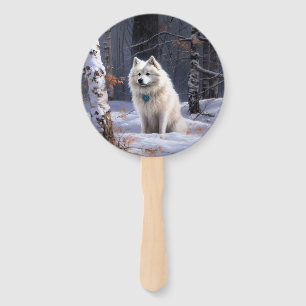 American Eskimo Let It Snow Christmas Hand Fan