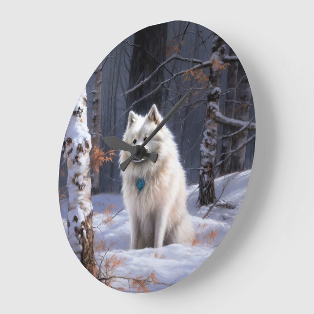 American Eskimo Let It Snow Christmas  Large Clock (Angle)