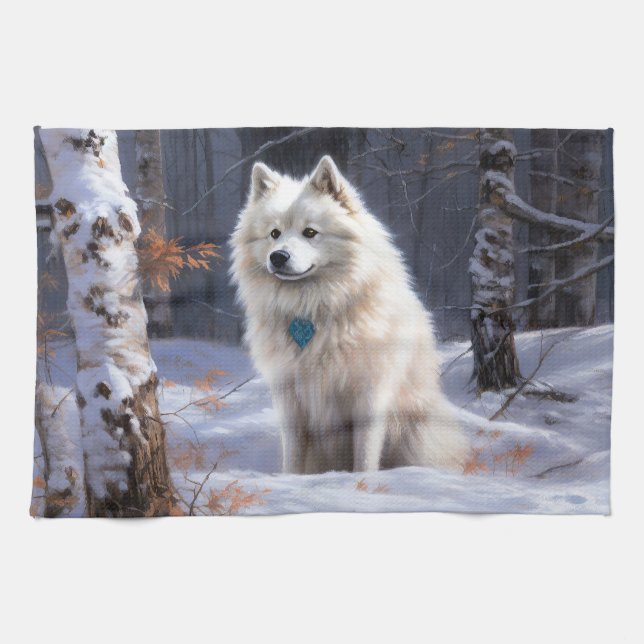 American Eskimo Let It Snow Christmas  Tea Towel (Horizontal)
