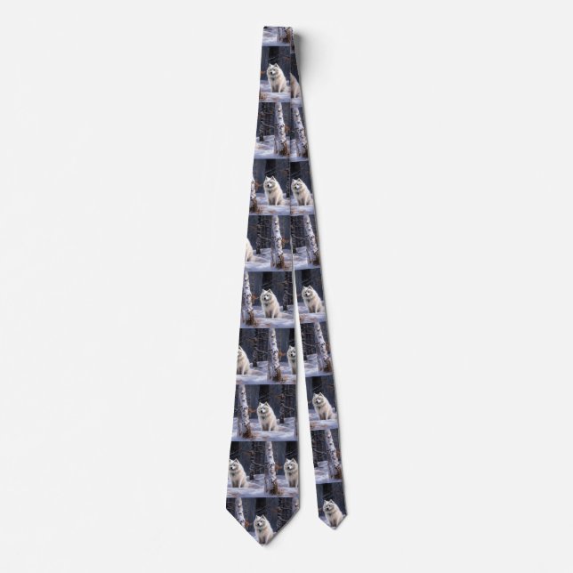 American Eskimo Let It Snow Christmas  Tie (Front)