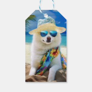 American Eskimo on Beach,summer gift for dog lover Tags