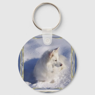 American Eskimo Ornament Frame Key Ring