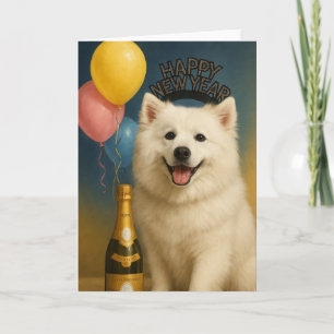 American Eskimo Pup Happy New Year Card