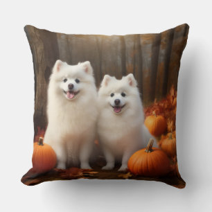American Eskimo Puppy Autumn Delight Pumpkin Cushion