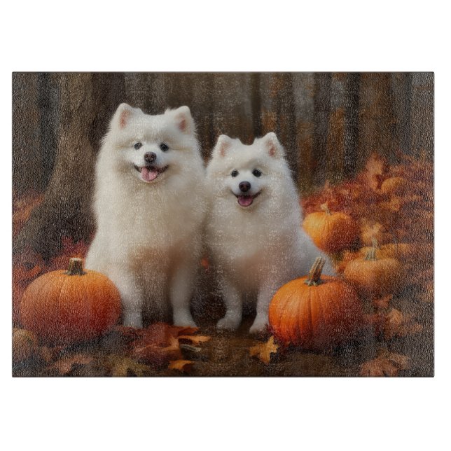 American Eskimo Puppy Autumn Delight Pumpkin Cutting Board (Front)