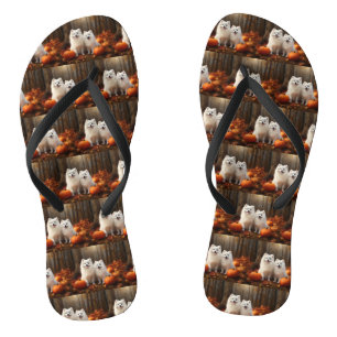 American Eskimo Puppy Autumn Delight Pumpkin Jandals