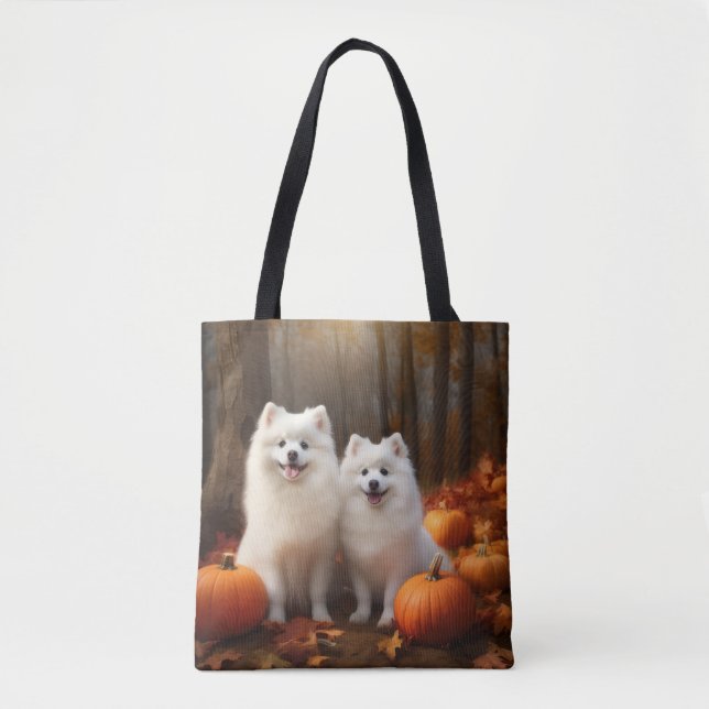 American Eskimo Puppy Autumn Delight Pumpkin Tote Bag (Front)