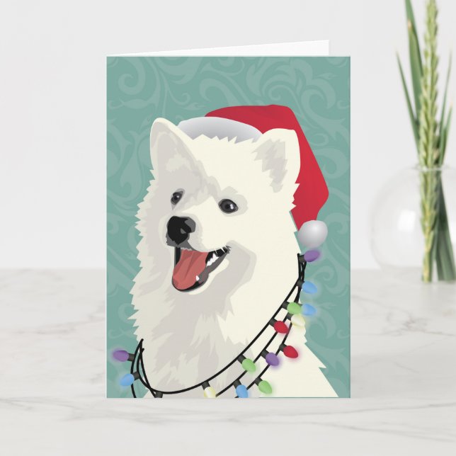 American Eskimo Samoyed Cute Puppy Dog Christmas Holiday Card (Front)