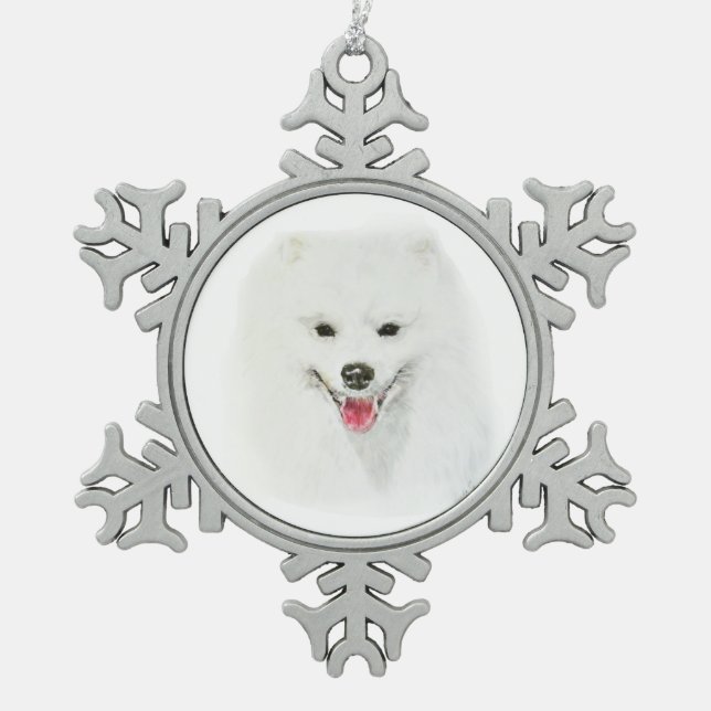 American Eskimo Snowflake Pewter Christmas Ornament (Front)