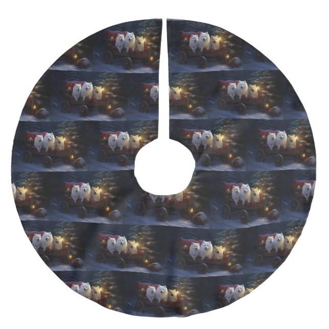 American Eskimo Snowy Sleigh Christmas Decor Brushed Polyester Tree Skirt (Front)