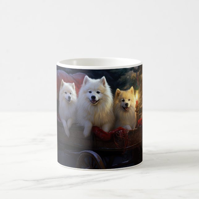 American Eskimo Snowy Sleigh Christmas Decor Coffee Mug (Center)