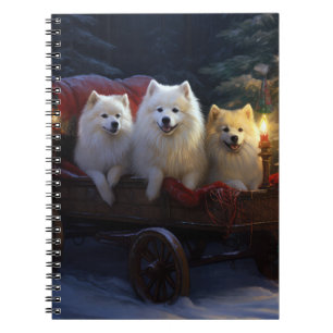 American Eskimo Snowy Sleigh Christmas Decor Notebook