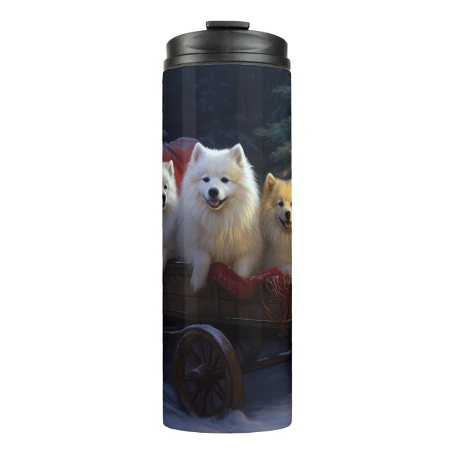 American Eskimo Snowy Sleigh Christmas Decor Thermal Tumbler (Front)