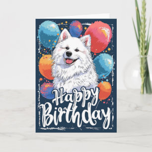 American Eskimo with Balloons Birthday Card