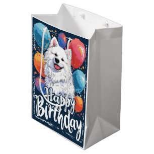 American Eskimo with Balloons Birthday Medium Gift Bag