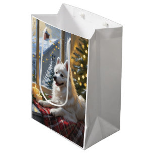American Eskimo With Christmas Lights Holiday Medium Gift Bag