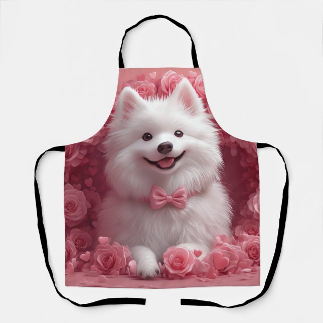 American Eskimo with Roses - Valentine's Day Apron (Front)