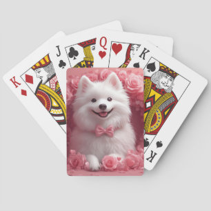 American Eskimo with Roses - Valentine's Day Playing Cards