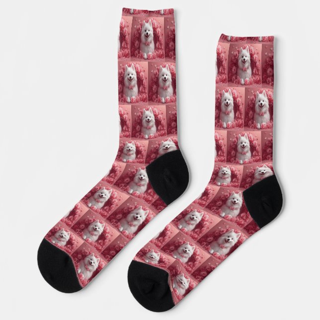 American Eskimo with Roses - Valentine's Day Socks (Left)