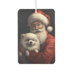 American Eskimo with Santa Claus Festive Christmas Car Air Freshener