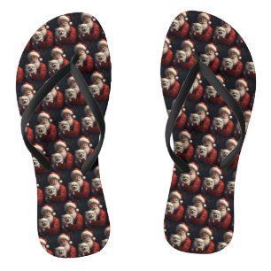 American Eskimo with Santa Claus Festive Christmas Jandals