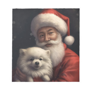 American Eskimo with Santa Claus Festive Christmas Notepad
