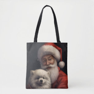 American Eskimo with Santa Claus Festive Christmas Tote Bag