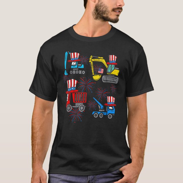 American Excavator I Dig 4th Of July USA Flag Kids T-Shirt (Front)