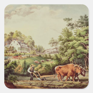 American Farm Scenes Square Sticker