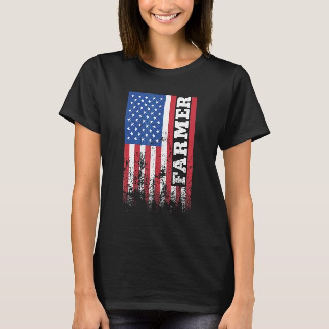 American Farmer US Flag Vertical T-Shirt (Front)