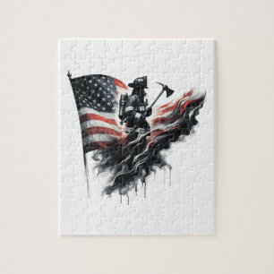  American firefighter.Flag of the United States. Jigsaw Puzzle