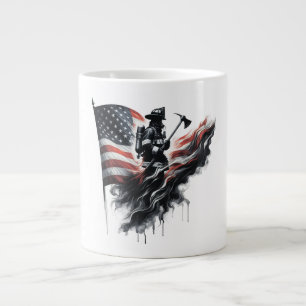  American firefighter.Flag of the United States. Large Coffee Mug