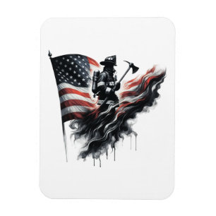 American firefighter.Flag of the United States. Magnet