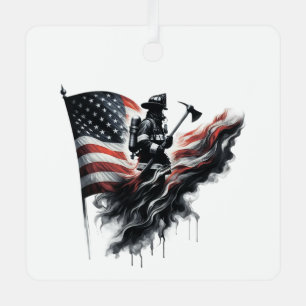 American firefighter.Flag of the United States. Metal Tree Decoration