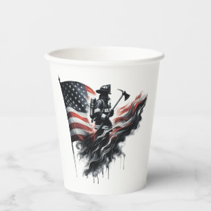 American firefighter.Flag of the United States. Paper Cups